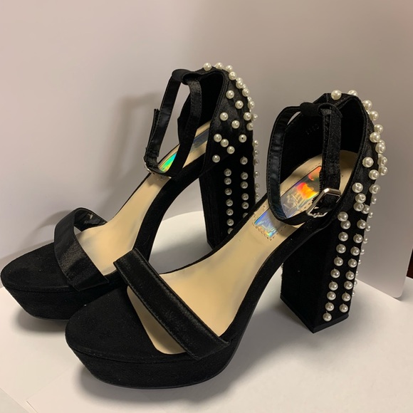 Daisy Street Shoes - Black Block heel Platform Pearl Accent Daisy Street Dress Heels Size 7